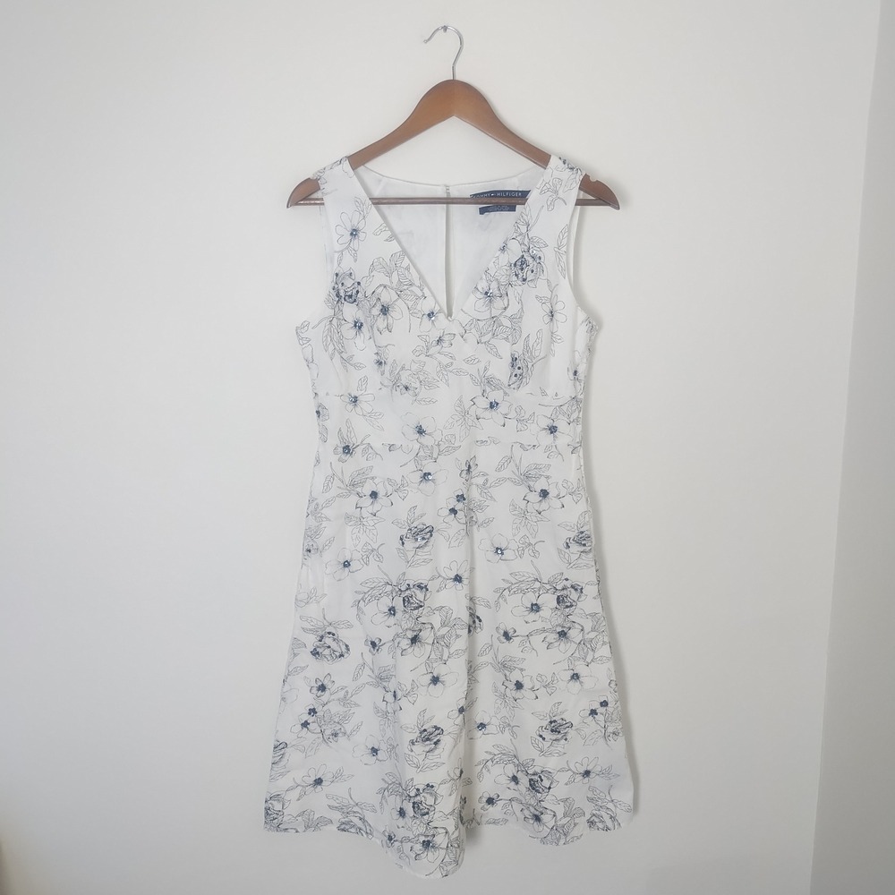 Tommy Hilfiger Vintage Y2k Cotton Dress Women's 6 Floral Sequin Sleeveless
